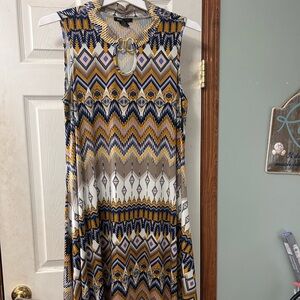 Robert Louis Asymmetrical Dress in Mustard, Blue, Black & Cream